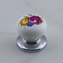 Astraltech BADEM10 Polimer Düğme Kulp Çiçek Desenli Krom Tablalı Dolap Mobilya Mutfak Dolabı Çekmece Dolap Kul