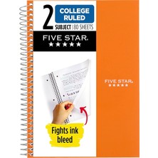 Astraltech Five Star Spiral Defter, 2 Konu, Kolej Kareli, 9 1/2" x 6" 80 Yaprak, Sedona Turuncu (840029CD1-ECM