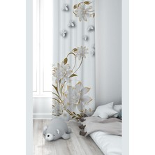 Astraltech Pelangi Beyaz Çicek Desenli Dijital Baskı Yıkanabilir Bebek Çocuk Odası Fon Perdesi, Beyaz 70 x 200