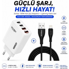 Schitec 100W 4 Port Hızlı Şarj Adaptörü + USB-A to Lightning Hızlı Şarj ve Data Kablosu 1 Metre Set