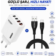 Schitec 100W 4 Port Hızlı Şarj Adaptörü + 30W USB-A to Type-C Hızlı Şarj Data Kablosu Set