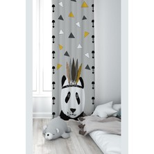 Astraltech Pelangi Gri Panda Desenli Dijital Baskı Yıkanabilir Bebek Çocuk Odası Fon Perdesi, Gri 70 x 240, 11