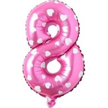Marsilyan 8 Rakamlı 16 Inç Pembe Kalpli Folyo Balon 36 cm (Pembe)