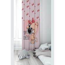 Astraltech Pelangi Pembe Ayıcık Desenli Dijital Baskı Yıkanabilir Bebek Çocuk Odası Fon Perdesi, Pembe-Kırmızı