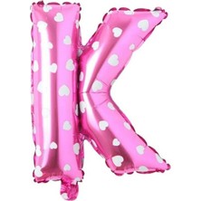 Marsilyan K Harfi 16 Inç Pembe Kalpli Renk Folyo Balon 36 cm (Pembe)
