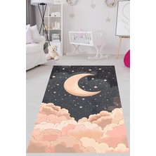 Astraltech Pelangi Bulut Ay Yıldız Desenli Gece Temalı Yıkanabilir Kaymaz Taban Leke Tutmaz Çocuk Odası Halısı