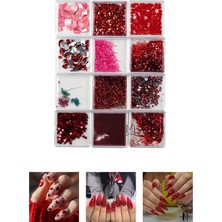 Astraltech Fontenay Lüks Tırnak Süsleme Taşı Tırnak Charm Nail Charms Tırnak Süsleme Taşı 12'li 2 Kırmızı