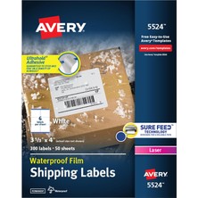 Astraltech Avery Emin Beslemeli Suya Dayanıklı Yazdırılabilir Nakliye Etiketleri, 3-1/3" x 4", Beyaz, 300 Boş