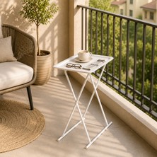 Adore Mobilya Beyaz Katlanabilir Tepsili Sehpa HND-004-BB-1 Modern Tasarım Çok Amaçlı Kullanım