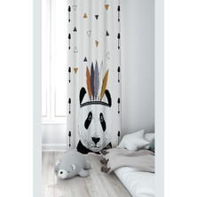 Astraltech Pelangi Beyaz Panda Desenli Dijital Baskı Yıkanabilir Bebek Çocuk Odası Fon Perdesi, Beyaz-Siyah 14