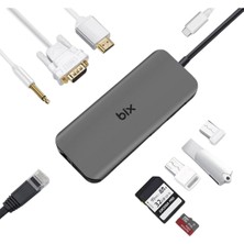 Astraltech Bix BX11HB To VGA Ethernet 3.5 mm Jack USB 3.0 Pd Kart Okuyucu Dönüştürücü Adaptör