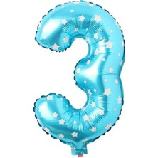 Marsilyan 3 Rakamlı 16 Inç Mavi Yıldızlı Folyo Balon 36 cm (Mavi)