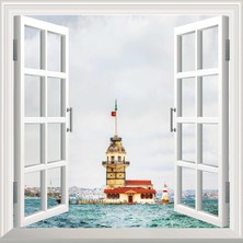 Astraltech Pencere Poster Duvar Kağıdı Kız Kulesi Yapışkanlı Sticker