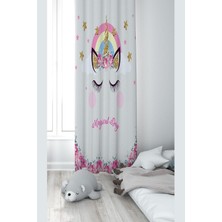 Astraltech Pelangi Beyaz Kedi Desenli Dijital Baskı Yıkanabilir Bebek Çocuk Odası Fon Perdesi, Pembe-Beyaz 140