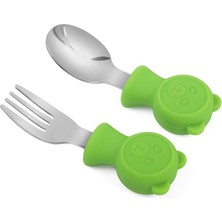 Astraltech 304 Çelik Yeşil Ayıcık Model Bebek Kaşık ve Çatal Set CIN766YS