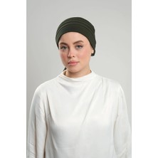 Hürrem Bone Haki Pratik Hazır Geçmeli Tesettür Bone Sandy Kumaş Pileli Nervürlü Güllü 1806_09