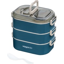 Astraltech Vagonlife Bento 1450ML Lunchbox Üç Katlı 5 Bölmeli ve Mini Sosluklu Çelik Sefer Tası Yemek Kutusu (