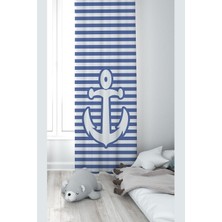 Astraltech Pelangi Beyaz Mavi Çapa Desenli Dijital Baskı Yıkanabilir Bebek Çocuk Odası Fon Perdesi, Indigo Mav