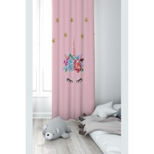 Astraltech Pelangi Pembe Kedi Desenli Dijital Baskı Yıkanabilir Bebek Çocuk Odası Fon Perdesi, Toz Pembe 70 x