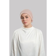 Hürrem Bone Bej Pratik Hazır Geçmeli Tesettür Bone Sandy Kumaş Pileli Nervürlü Güllü 1806_12