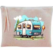 Astraltech Mavi Karavan Baskılı Makyaj Çantası Bej, LH9723848091236712321
