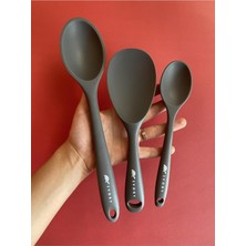 Astraltech Sert Uçlu Isıya Dayanıklı Silikon Kaşık Seti, 28 Cm-22 Cm-20 Cm, Gri
