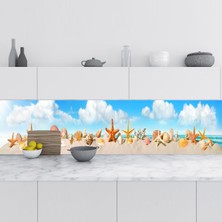 Astraltech Mutfak Tezgah Arası Folyo Fayans Kaplama Folyosu Deniz Kabukları Panaromik 60X200 cm