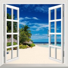 Astraltech Pencere Poster Duvar Kağıdı Deniz Tatil Yapışkanlı Sticker