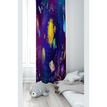 Astraltech Pelangi Mavi Samanyolu Temalı Dijital Baskı Yıkanabilir Bebek Çocuk Odası Fon Perdesi, Mavi 140 x 2