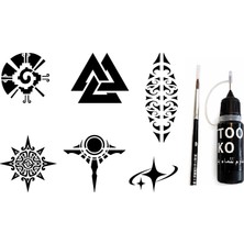 Astraltech Viking Tribal Likit Kalem Uçlu Siyah Geçici Dövme Seti Fırça ve Şablon Hediyeli