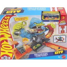 Astraltech Hot Wheels Oyuncak Araba Izleme Seti, Şehir Oyuncak Seti, Devasa Goril Saldırısı ve 1:64 Ölçeğinde