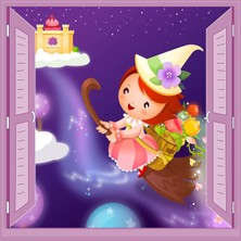Astraltech Çocuk Odası Bebek Odası Pencere Poster Duvar Kağıdı Cadı