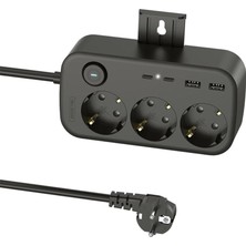 Astraltech 3'lü Priz + 4 USB (2 + 2 Usb-A) Çoklayıcı | Duvara Monte Edilebilir, Aç/kapa Anahtarı, Akım