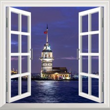 Astraltech Pencere Poster Duvar Kağıdı Kız Kulesi Gece Yapışkanlı Sticker