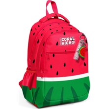 Astraltech Coral High Üç Bölmeli Okul Sırt Çantası, Kırmızı Yeşil Karpuz Desenli, Polyester, 18.5 Litre, Ortop