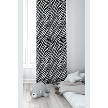 Astraltech Pelangi Siyah Beyaz Zebra Desenli Dijital Baskı Yıkanabilir Bebek Çocuk Odası Fon Perdesi, Siyah 70