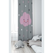 Astraltech Pelangi Gri Bulut Desenli Dijital Baskı Yıkanabilir Bebek Çocuk Odası Fon Perdesi, Gri-Mavi 70 x 20