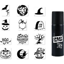 Astraltech Cadılar Bayramı Halloween Geçici Dövme Seti Siyah Spray Tattoo ve 12 Desen