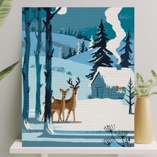Astraltech Palmiye Hobi Sanat Sayılarla Boyama Tuval Seti Fırça Boya Dahil (Çıtalı) 40X50 cm - Kardaki Geyikle