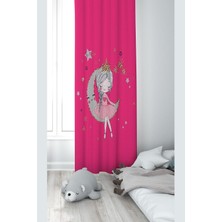 Astraltech Pelangi Pembe Ayda Oturan Kız Desenli Dijital Baskı Yıkanabilir Bebek Çocuk Odası Fon Perdesi, Pemb