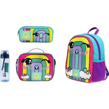Astraltech Benetton Gökkuşağı Okul Çantası Seti, 34X26X11 Cm, Mavi, Beslenme Çantası + Kalemlik + Matara