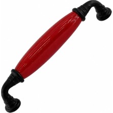 Astraltech Liko Kırmızı Porselen Siyah Kulp 128 mm 12.8 cm Mobilya Çekmece Dolabı Dolap Kapak Kulplar Kulb Kul