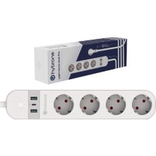 Astraltech Hybrone USB ve Girişli Akım Korumalı Dörtlü Akıllı Priz, 16 Amper, Enerji Izleme, Uygu