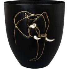 Astraltech Ter Steege Lea Fil Desenli Siyah Metal Saksı Çap 16CM Yükseklik 17CM