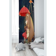 Astraltech Pelangi Lacivert Ayıcığa Sarılan Kız Desenli Dijital Baskı Yıkanabilir Bebek Çocuk Odası Fon Perdes