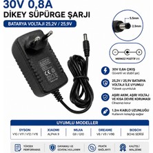 Belirtilmemiş 30V 0,8A Dikey Süpürge Şarj Adaptörü – 5.5×2.5 mm Dc Uç, 25,2V / 25,9V Batarya Uyumlu
