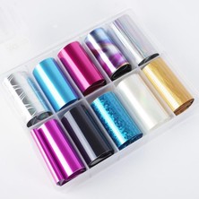 Astraltech 10LU Tırnak Süsleme Folyosu Parlak Düz Renk ve Holografik Nail Art Transfer Folyo WNF-260