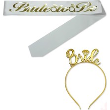 Astraltech Süsle Bebek ve Parti Bride To Be Kuşak Bride Metal Taç Seti - Altın