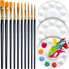 Astraltech Aputue Tepsili Boya Fırçası, 3 Adet Plastik Boya Paleti ve 10 Adet Akrilik Boya Fırçası Seti, Nylon