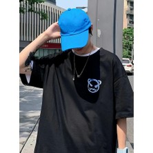 Mrayss  Baskılı Oversize Bisiklet Yaka T-Shirt - Siyah